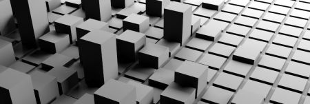 A black and white city blueprint made of blocks.