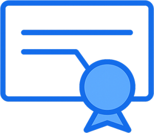 A blue outline representing a certificate